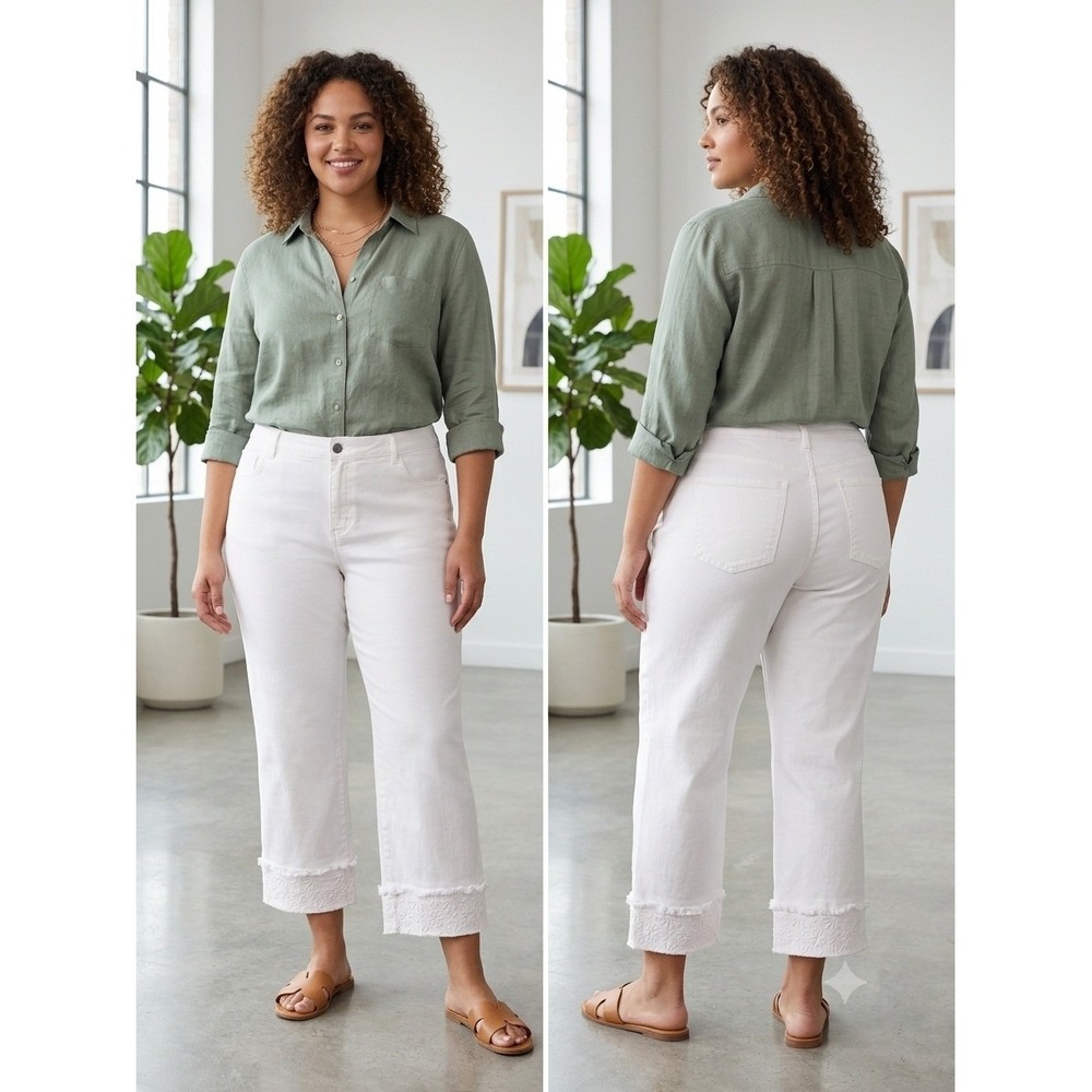John Mark Denim Jeans Womens Sz 20W Embroidered White Capri Ankle Jeans Boho NWT